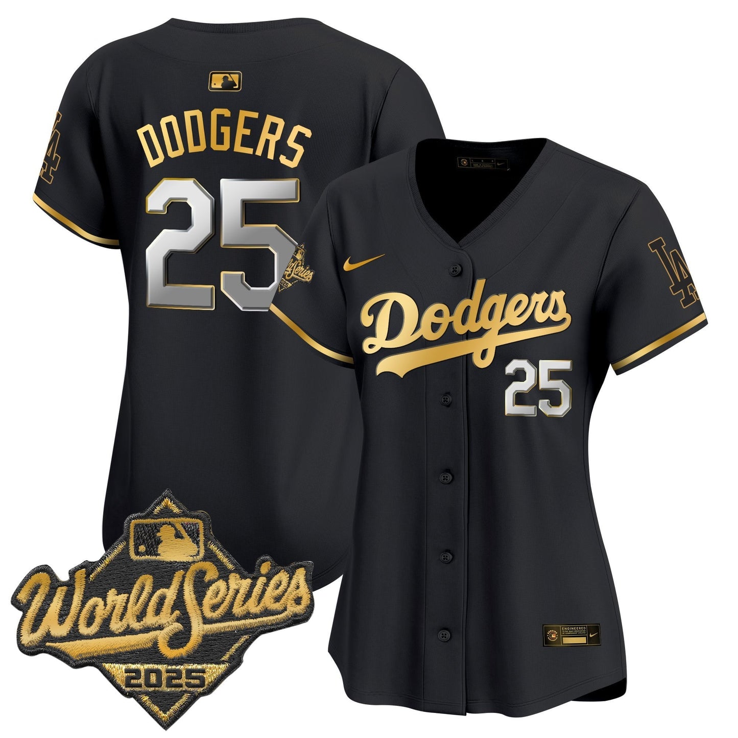 Women's Dodgers 2025 World Series Gold Trim Vapor Premier Limited Jersey - All Stitched