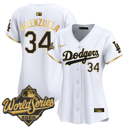 Women's Dodgers 2025 World Series Gold Trim Vapor Premier Limited Jersey - All Stitched