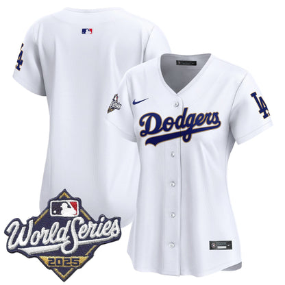 Women's Dodgers 2025 World Series Gold Trim Vapor Premier Limited Jersey - All Stitched