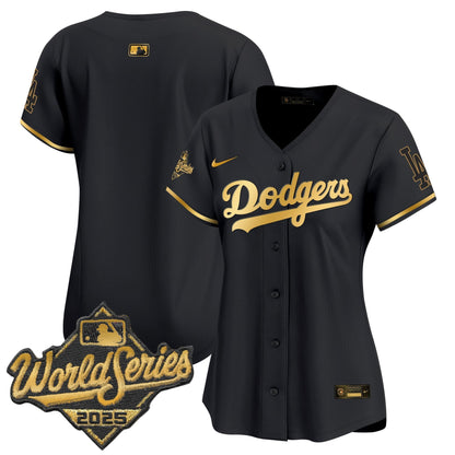 Women's Dodgers 2025 World Series Gold Trim Vapor Premier Limited Jersey - All Stitched