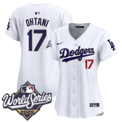 Women's Dodgers 2025 World Series Gold Trim Vapor Premier Limited Jersey - All Stitched