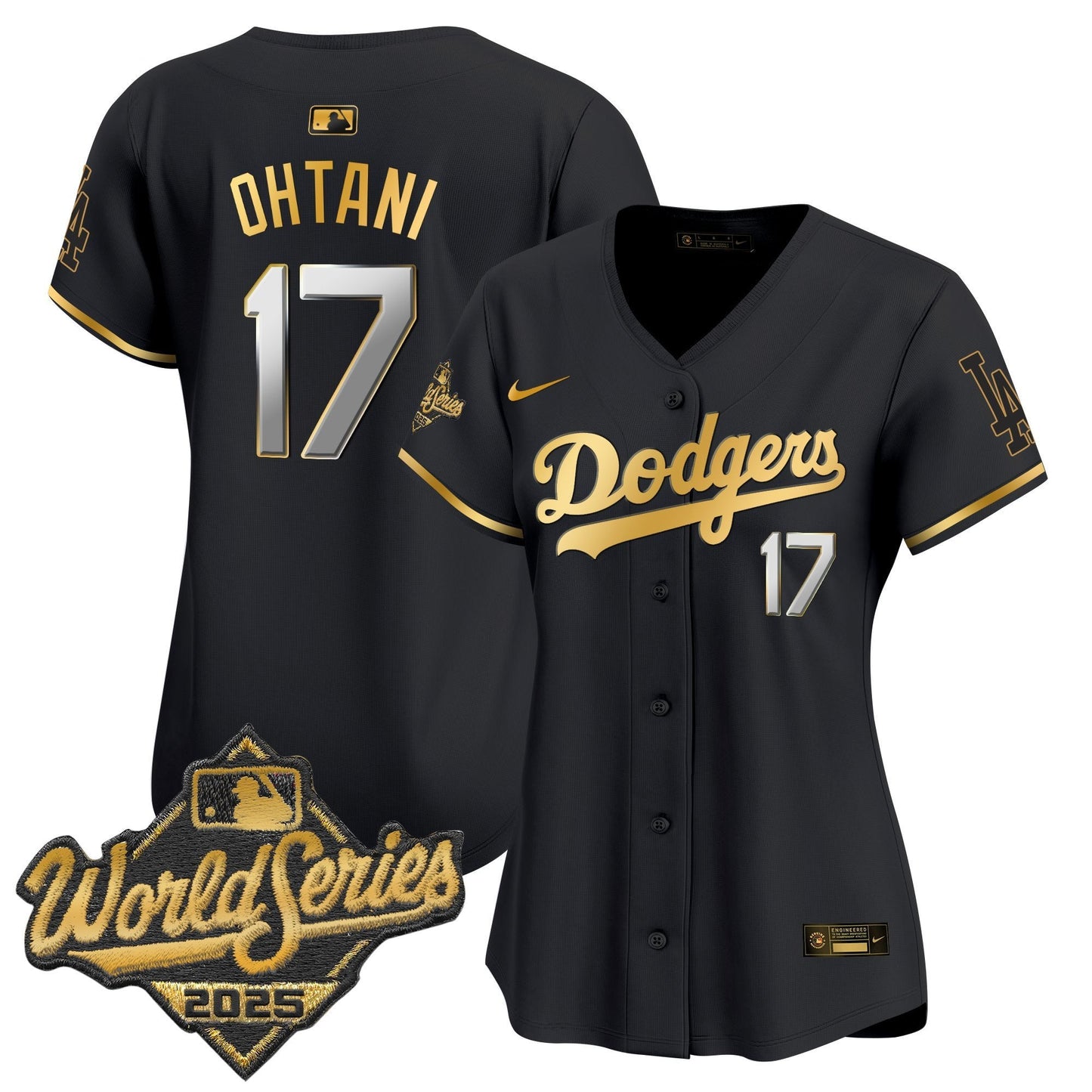 Women's Dodgers 2025 World Series Gold Trim Vapor Premier Limited Jersey - All Stitched
