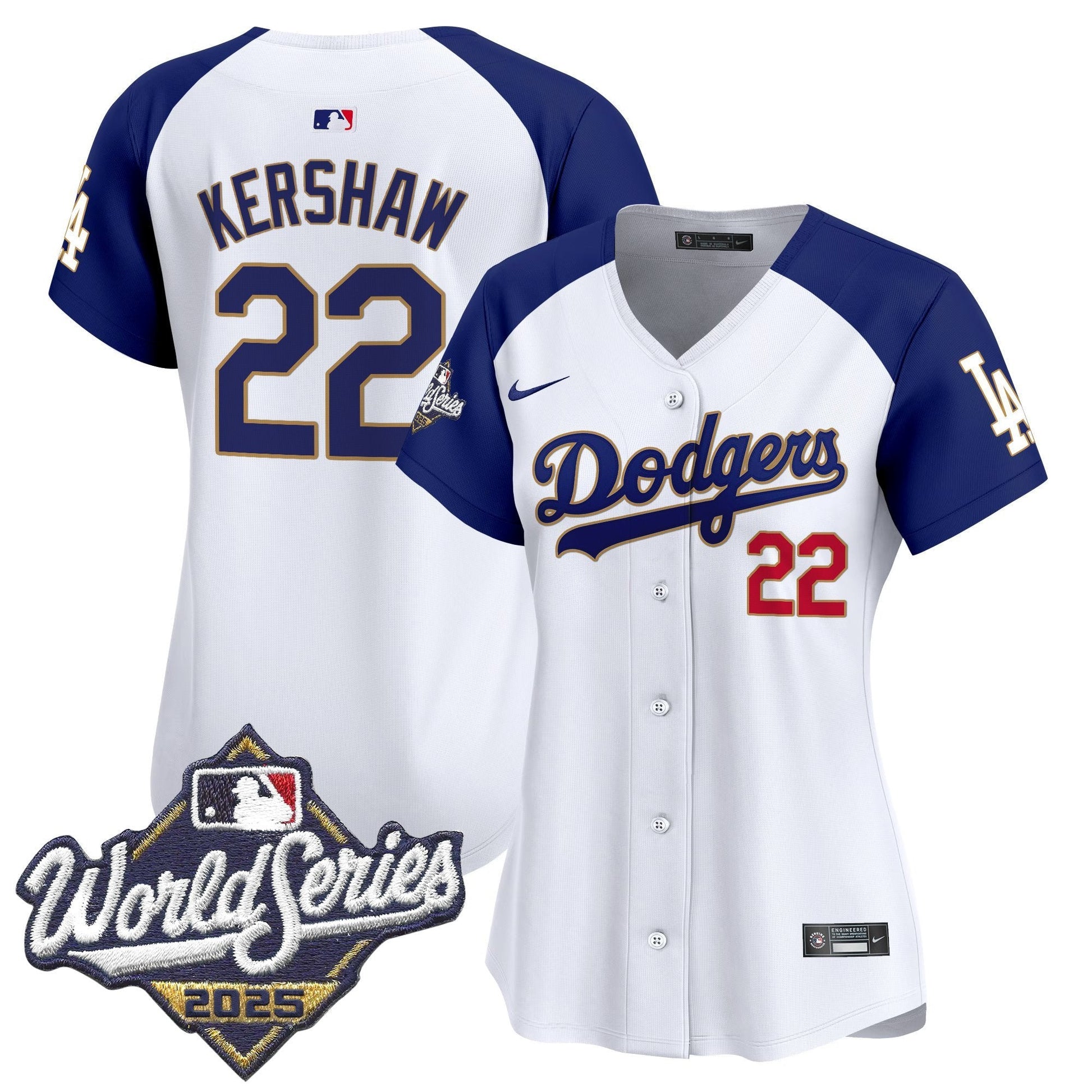 Women's Dodgers 2025 World Series Gold Trim Vapor Premier Limited Jersey - All Stitched