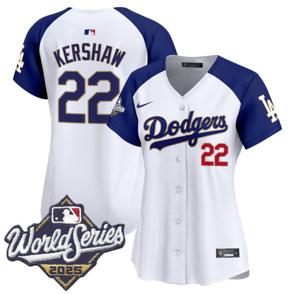 Women's Dodgers 2025 World Series Gold Trim Vapor Premier Limited Jersey - All Stitched