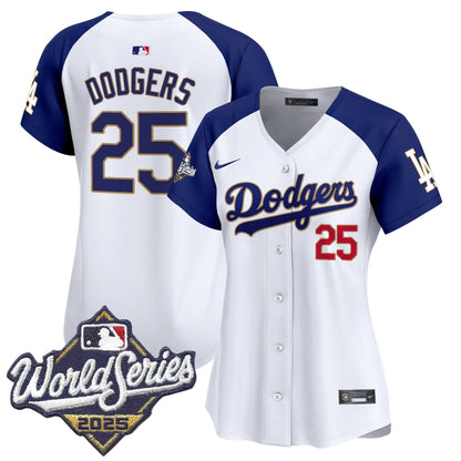 Women's Dodgers 2025 World Series Gold Trim Vapor Premier Limited Jersey - All Stitched