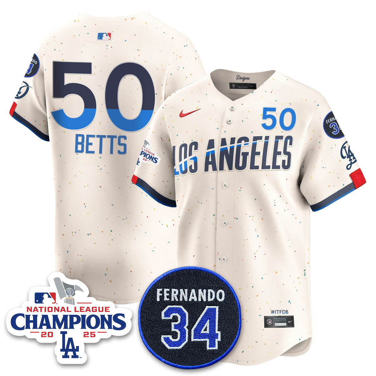Los Angeles Dodgers 2025 NL Champions Jersey - All Stitched