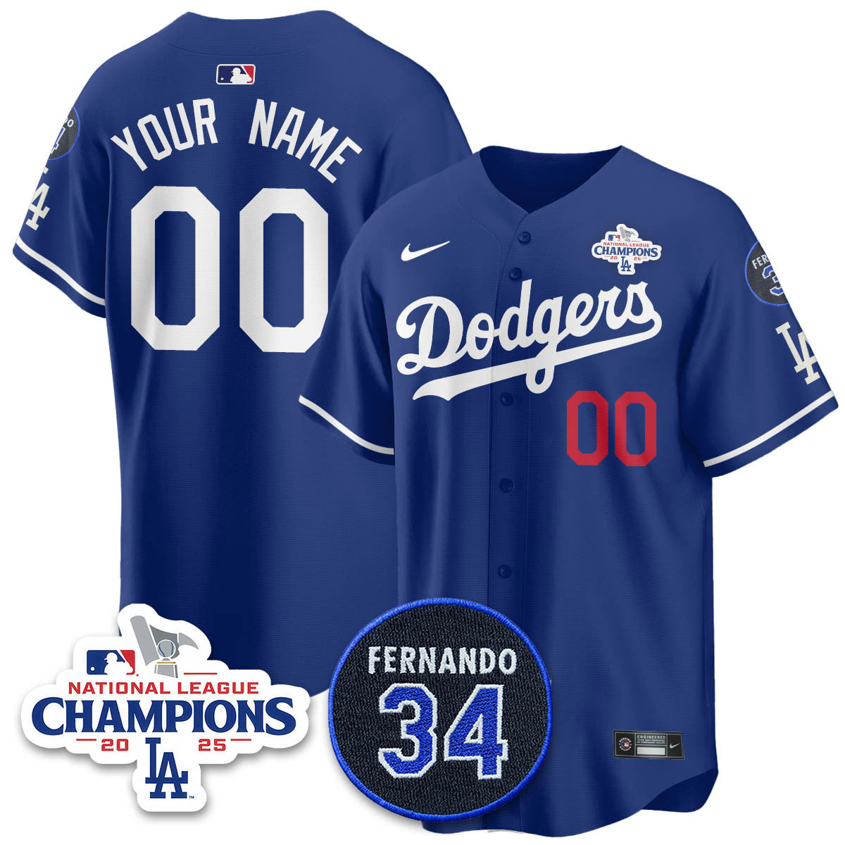 Los Angeles Dodgers 2025 NL Champions Jersey - All Stitched