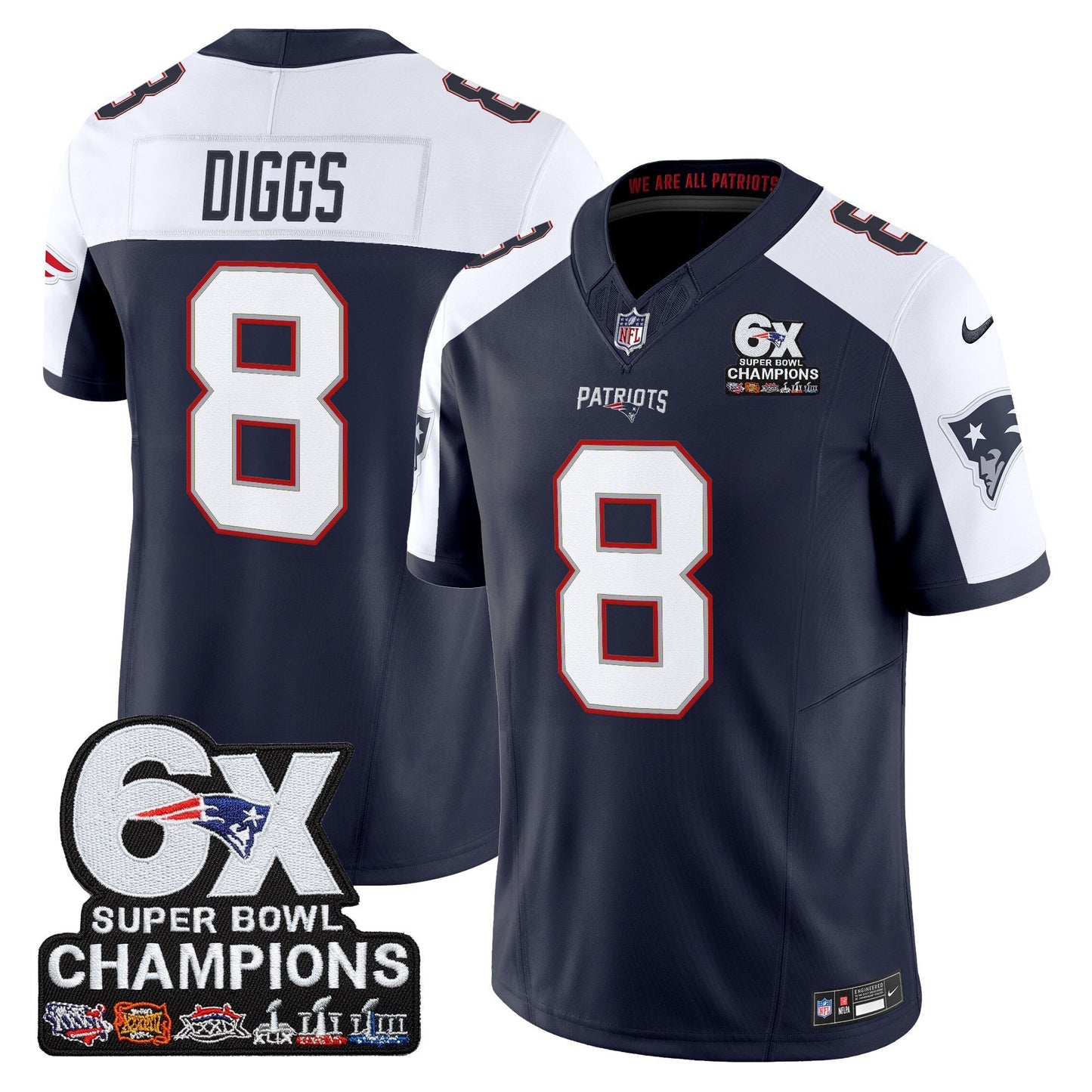 Men's New England Patriots 6-Time Champions Patch Vapor Limited Jersey - All Stitched
