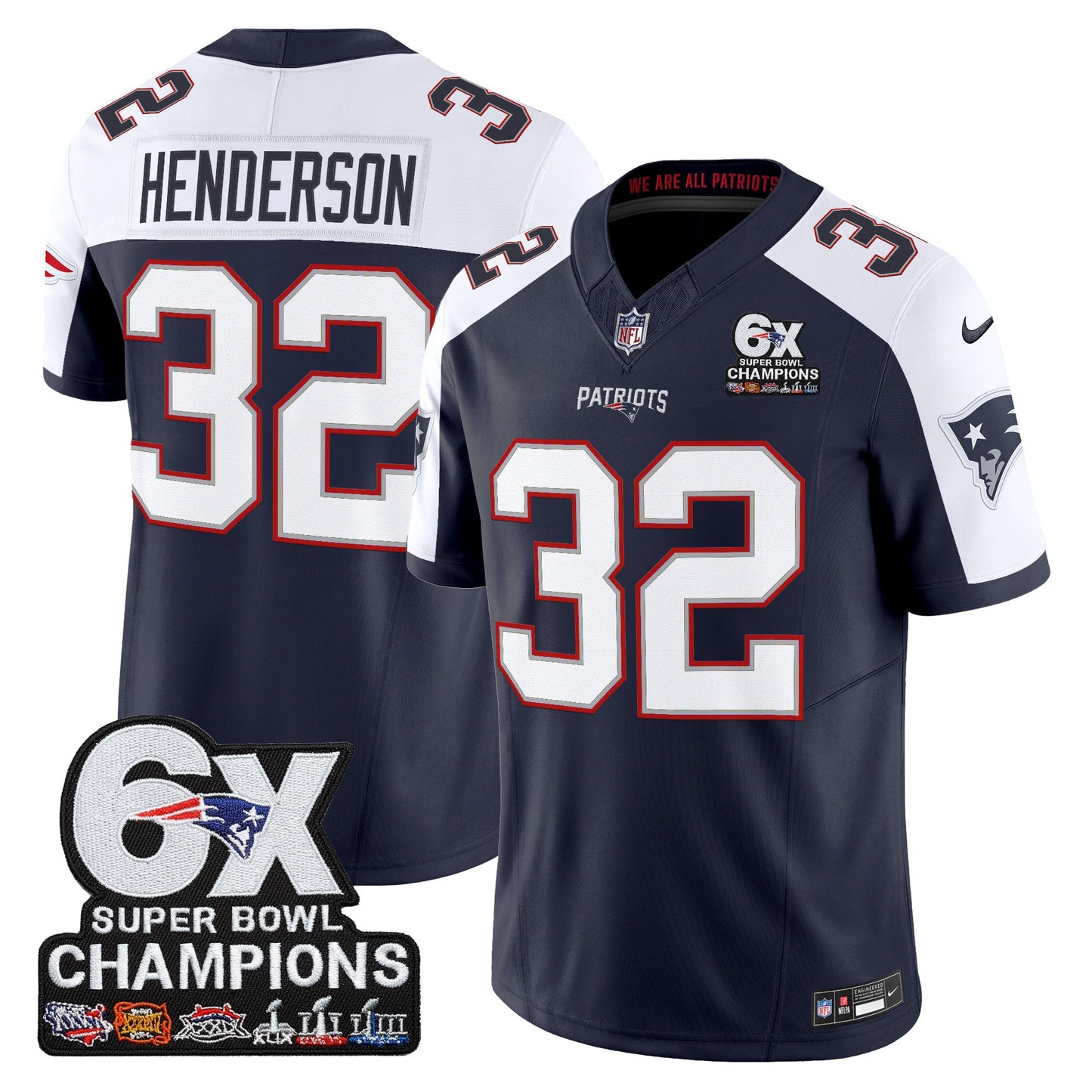 Men's New England Patriots 6-Time Champions Patch Vapor Limited Jersey - All Stitched