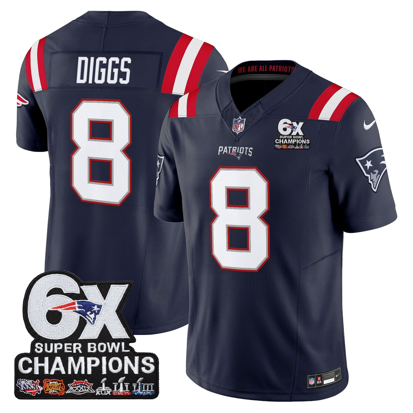 Men's New England Patriots 6-Time Champions Patch Vapor Limited Jersey - All Stitched