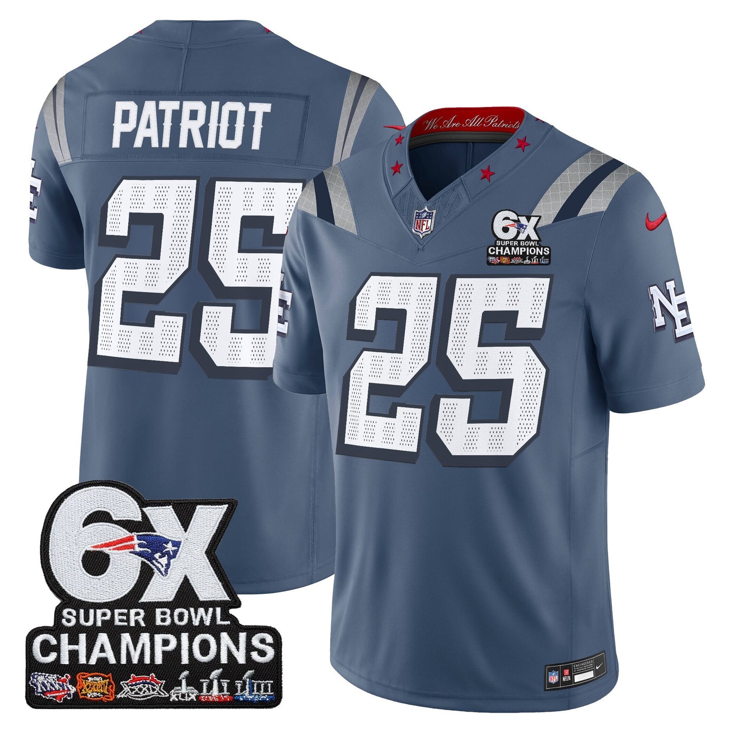 Men's New England Patriots 6-Time Champions Patch Vapor Limited Jersey - All Stitched