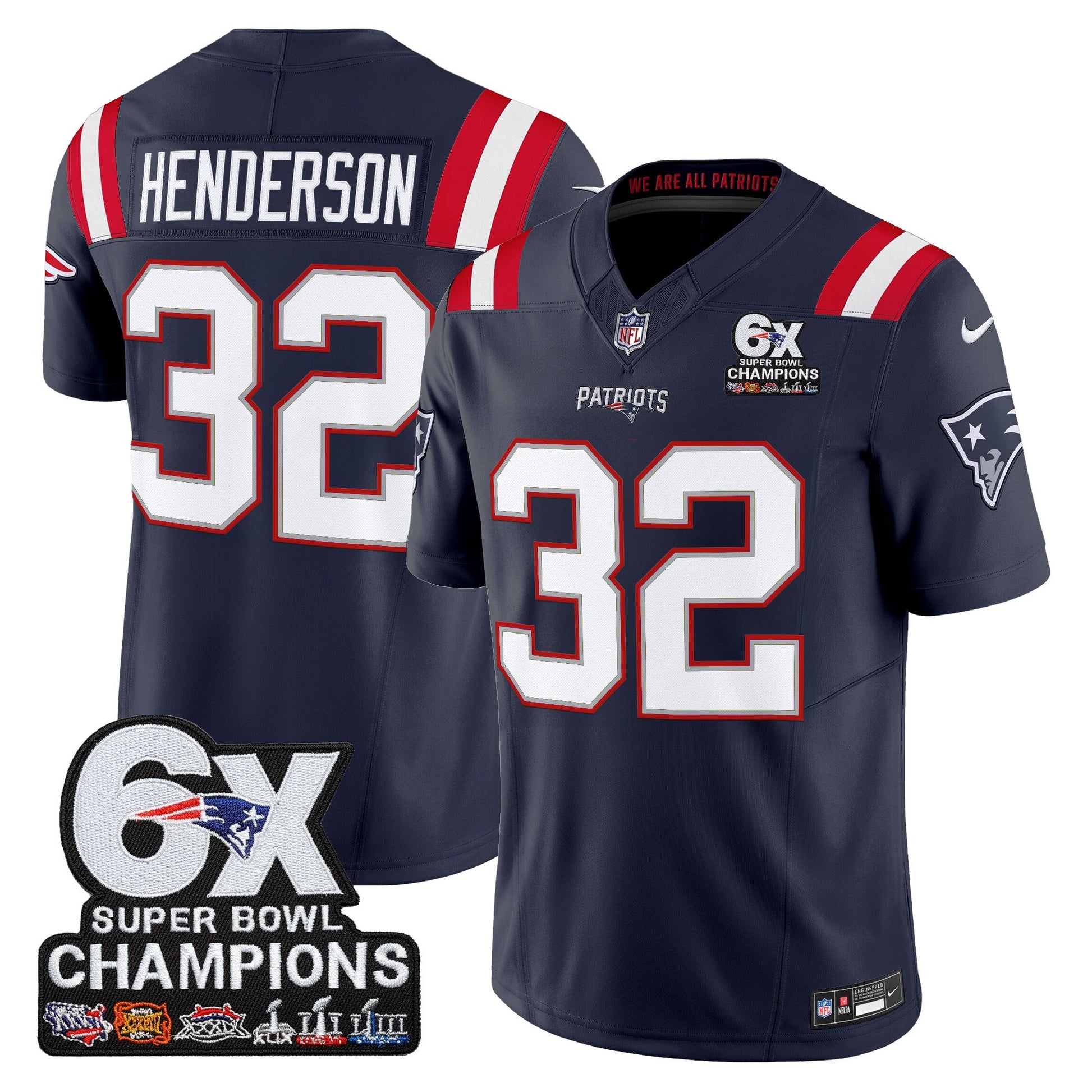 Men's New England Patriots 6-Time Champions Patch Vapor Limited Jersey - All Stitched