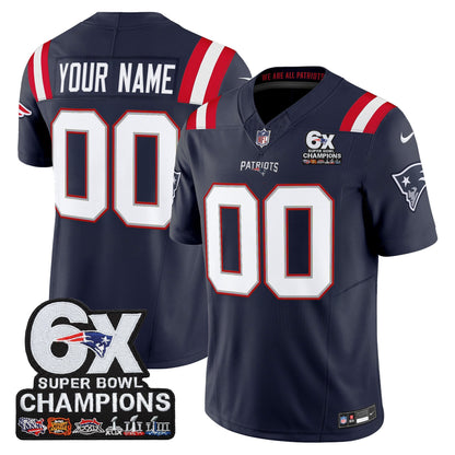 New England Patriots 6-Time Champions Patch Vapor Limited Custom Jersey - All Stitched
