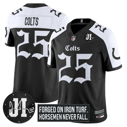 Men's Indianapolis Colts 2025 'Gothic Iron Hoof Edition' Vapor Limited Jersey - Jim Irsay Patch - All Stitched