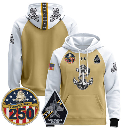 Men's Navy Midshipmen 'Jolly Rogers Edition' Pullover Hoodie - 250th Anniversary Patch - Stitched