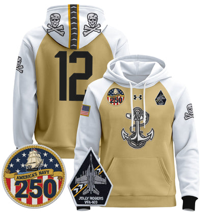 Men's Navy Midshipmen 'Jolly Rogers Edition' Pullover Hoodie - 250th Anniversary Patch - Stitched