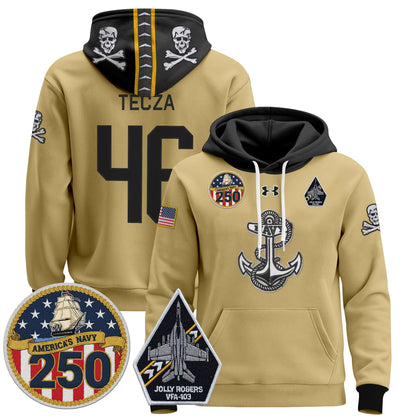 Men's Navy Midshipmen 'Jolly Rogers Edition' Pullover Hoodie - 250th Anniversary Patch - Stitched