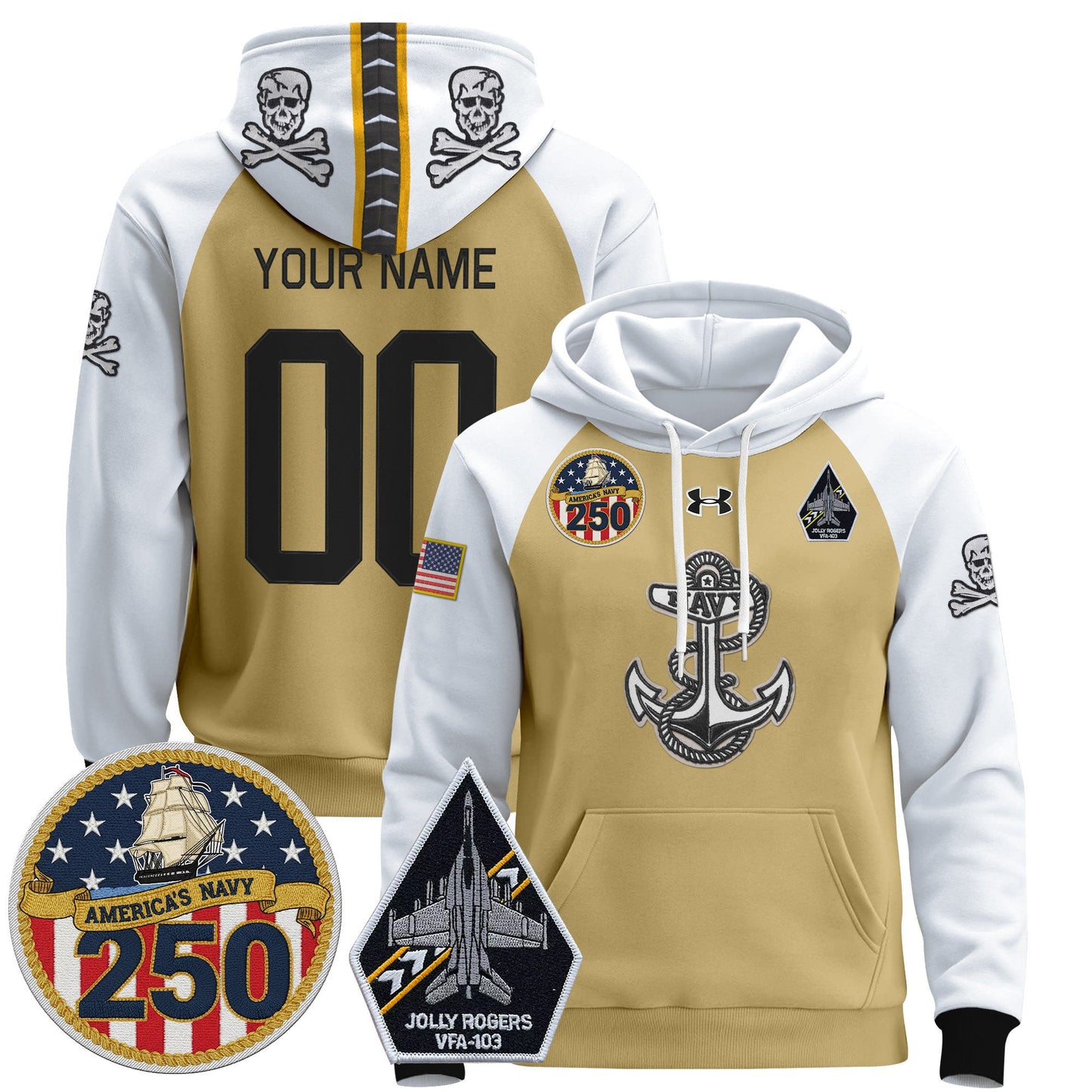 Navy Midshipmen 'Jolly Rogers Edition' Custom Pullover Hoodie - 250th Anniversary Patch - Stitched
