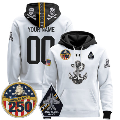 Navy Midshipmen 'Jolly Rogers Edition' Custom Pullover Hoodie - 250th Anniversary Patch - Stitched