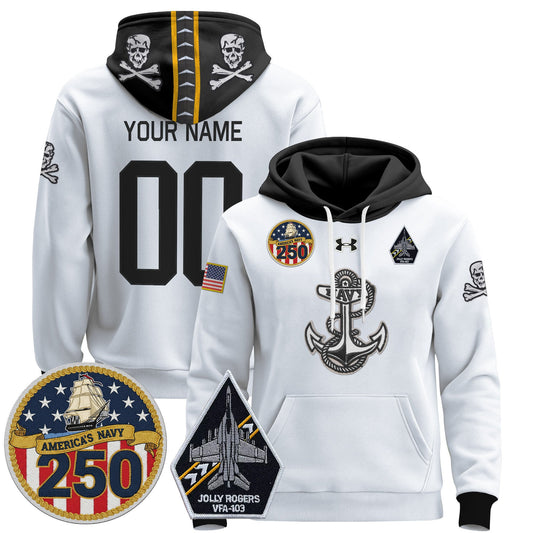 Navy Midshipmen 'Jolly Rogers Edition' Custom Pullover Hoodie - 250th Anniversary Patch - Stitched