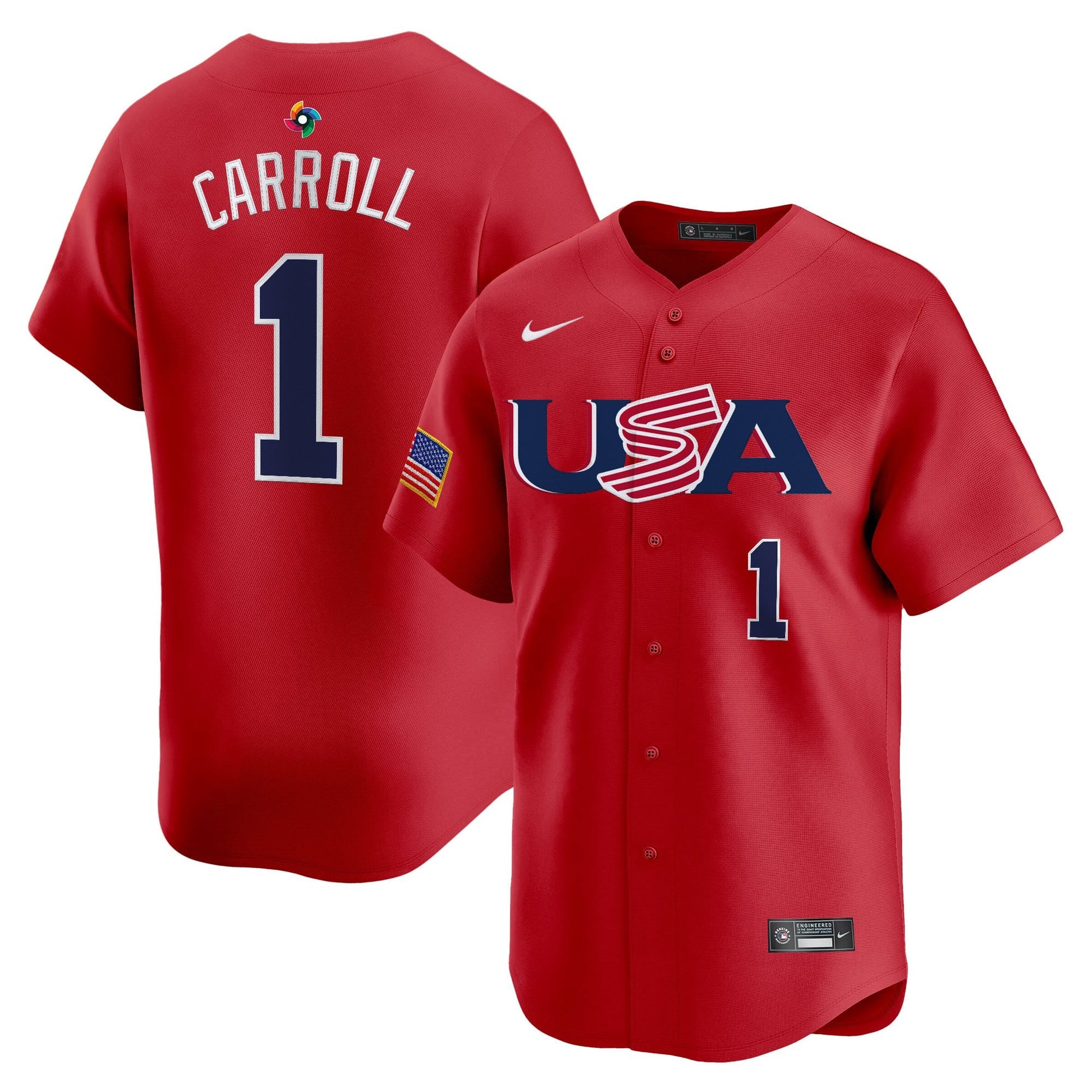 Men's Team USA World Baseball Classic Vapor Premier Jersey - 2023 Style - 2026 Roster (Projected Number) - All Stitched
