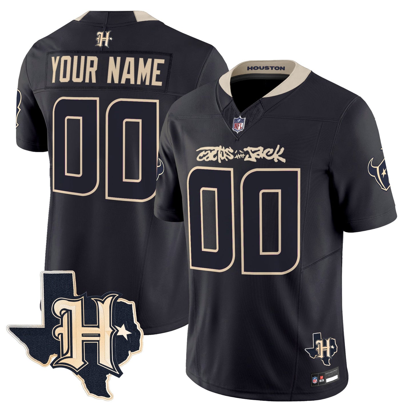 Houston Texans x Cactus Jack Vapor Limited Custom Jersey - All Stitched