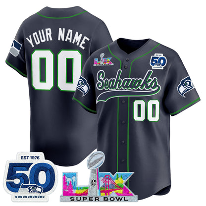 Seattle Seahawks "Super Bowl LX & United States 250th Anniversary Patch" Vapor Baseball Custom Jersey - All Stitched
