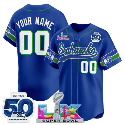 Seattle Seahawks "Super Bowl LX & United States 250th Anniversary Patch" Vapor Baseball Custom Jersey - All Stitched