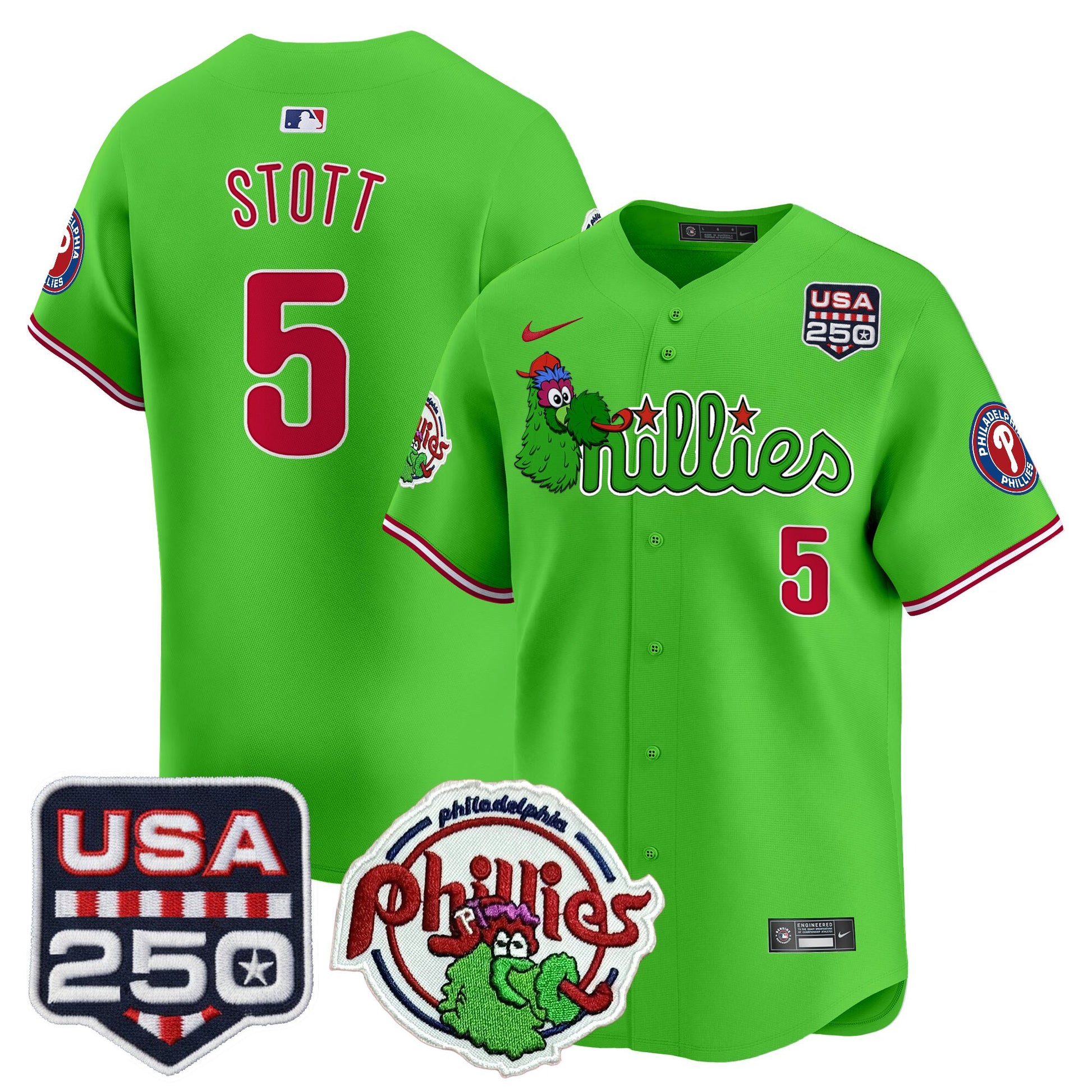 Men's Philadelphia Phillies Phanatic & 250America Patch Vapor Premier Limited Jersey - All Stitched