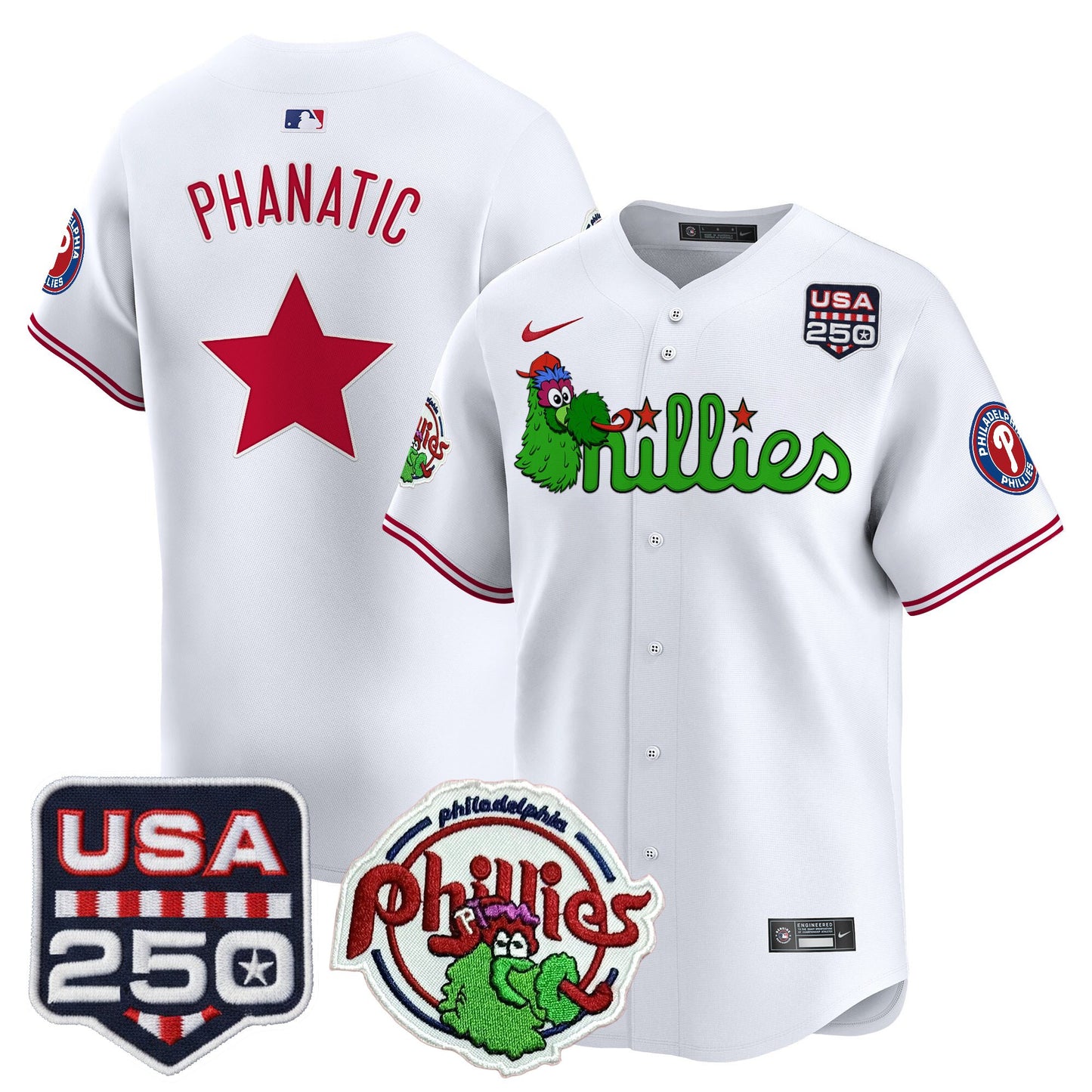 Men's Philadelphia Phillies Phanatic & 250America Patch Vapor Premier Limited Jersey - All Stitched