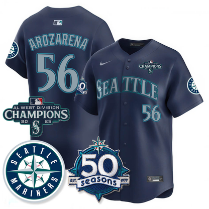 SEA Vapor Premier Limited Jersey - 50th Anniversary & AL West Division Champions - All Stitched Navy / Randy Arozarena