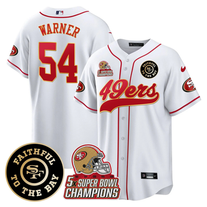 49ers Faithful To The Bay & 5x Champions Patch Baseball Jersey - All Stitched