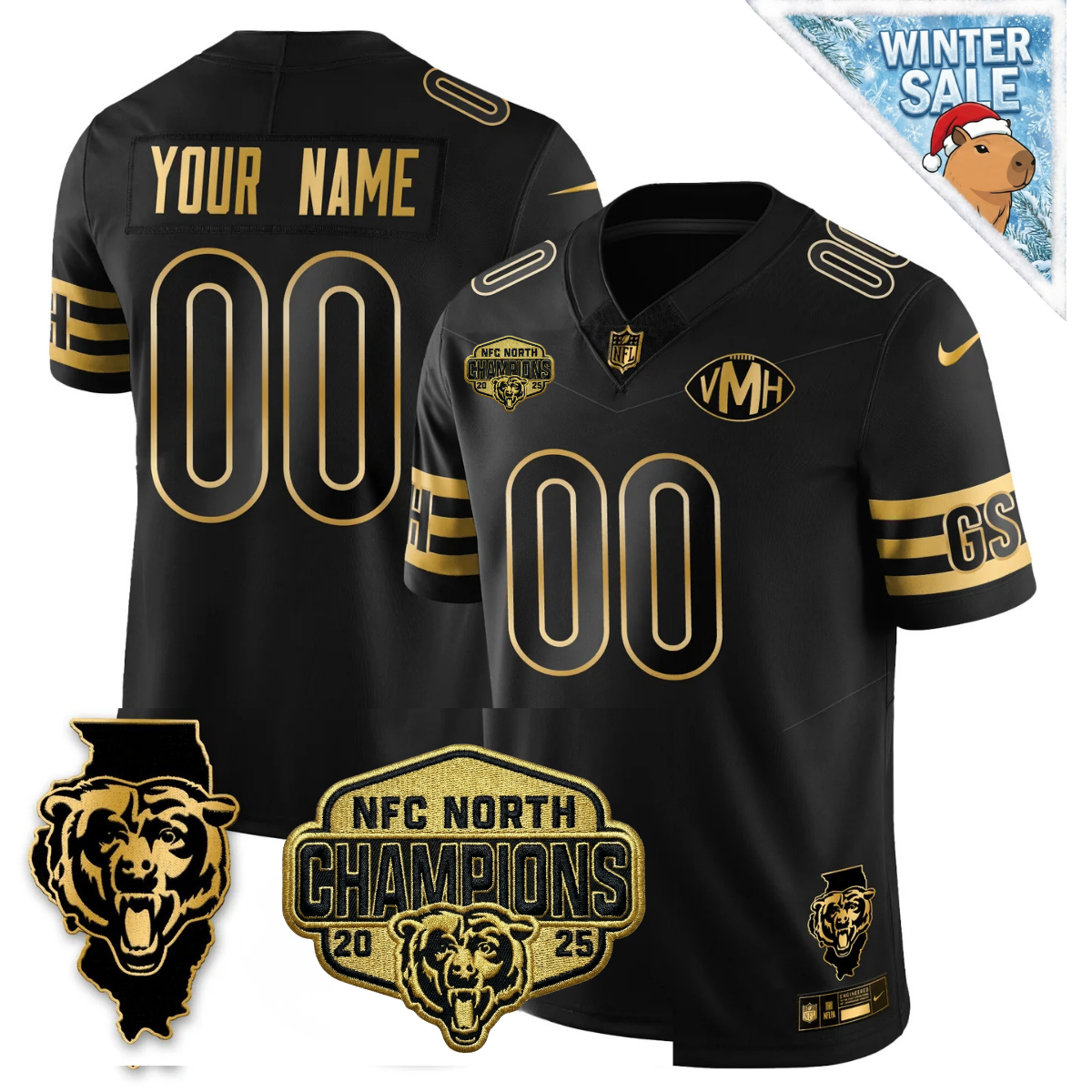 Custom CHI NFC North Champions Patch Vapor Limited Gold Jersey - All Stitched