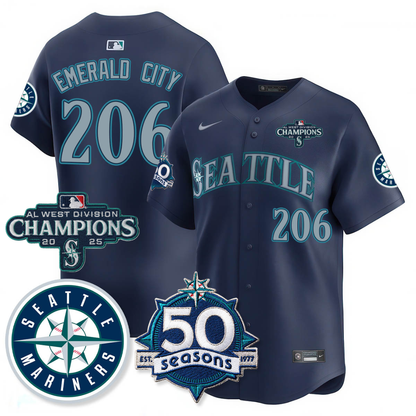 SEA Vapor Premier Limited Jersey - 50th Anniversary & AL West Division Champions - All Stitched Navy / Emerald City