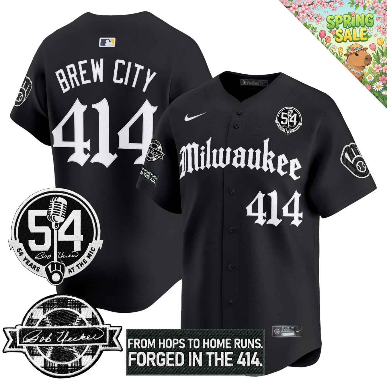 MIL Bob Uecker "54 Years At The Mic" Patch Limited Gothic Jersey - All Stitched