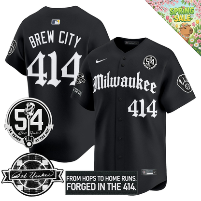 MIL Bob Uecker "54 Years At The Mic" Patch Limited Gothic Jersey - All Stitched