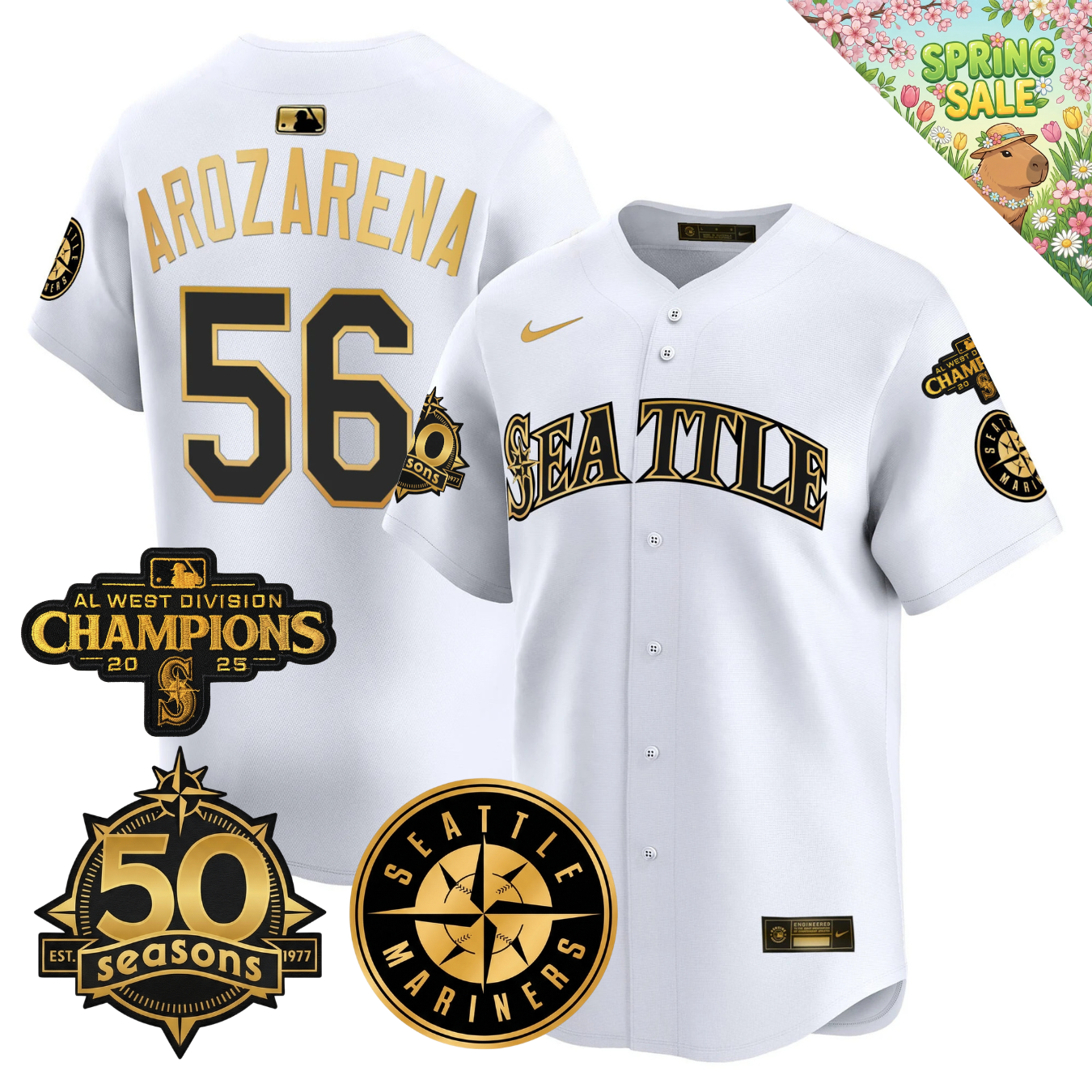 SEA 2026 Vapor Limited Gold Jersey - 50th Anniversary & AL West Division Champions Patch - All Stitched