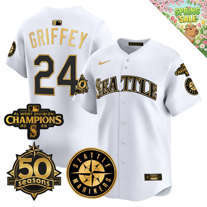 SEA Vapor Limited Gold Jersey - 50th Anniversary & 2025 AL West Champs Patch - All Stitched