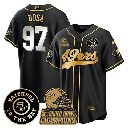 49ers Faithful To The Bay & 5x Champions Patch Baseball Jersey - All Stitched
