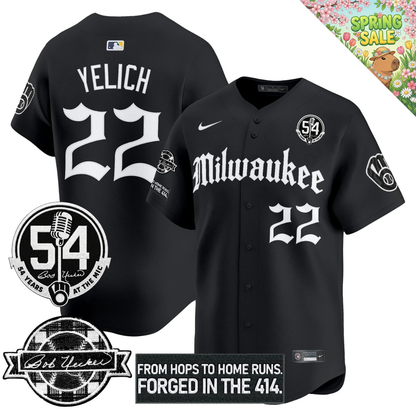 MIL Bob Uecker "54 Years At The Mic" Patch Limited Gothic Jersey - All Stitched