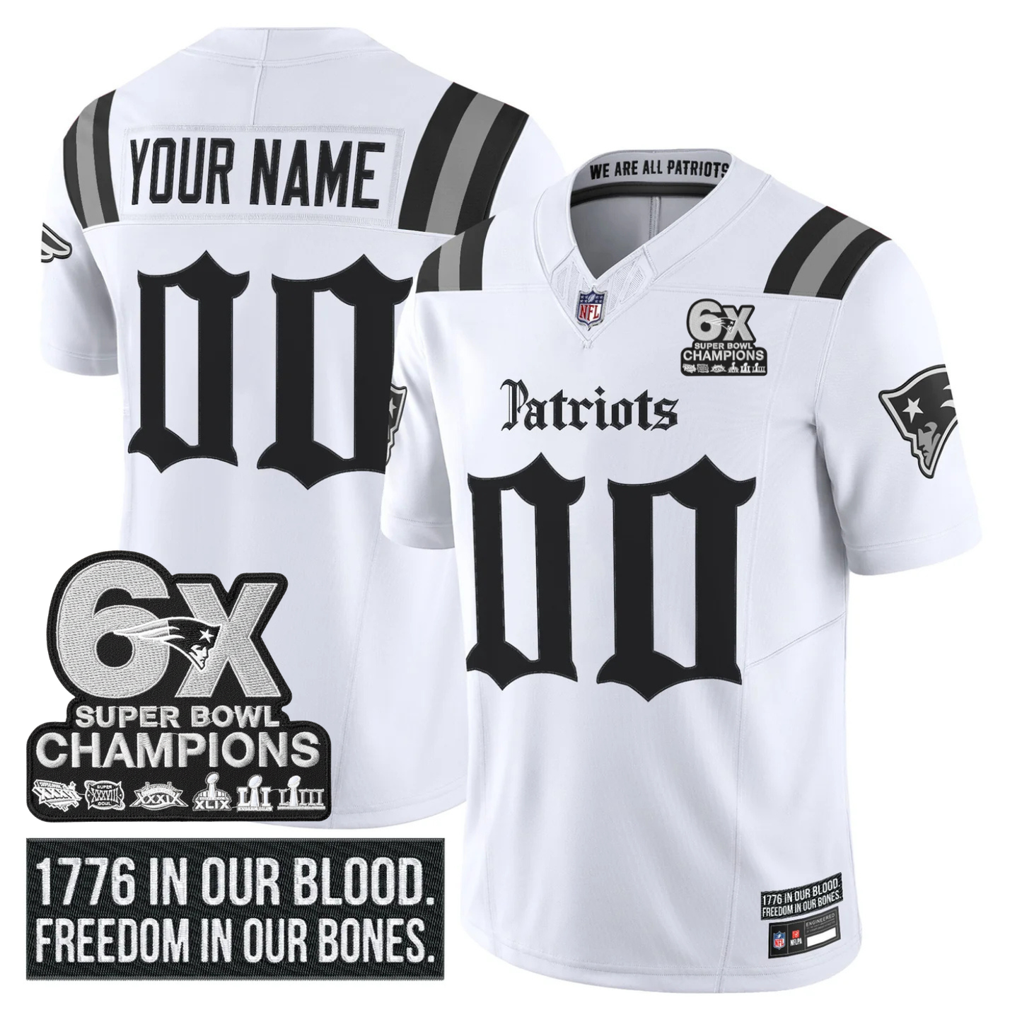 Custom NE ’Gothic Revolution Edition’ 6x Champions Patch Vapor Limited Jersey - All Stitched White