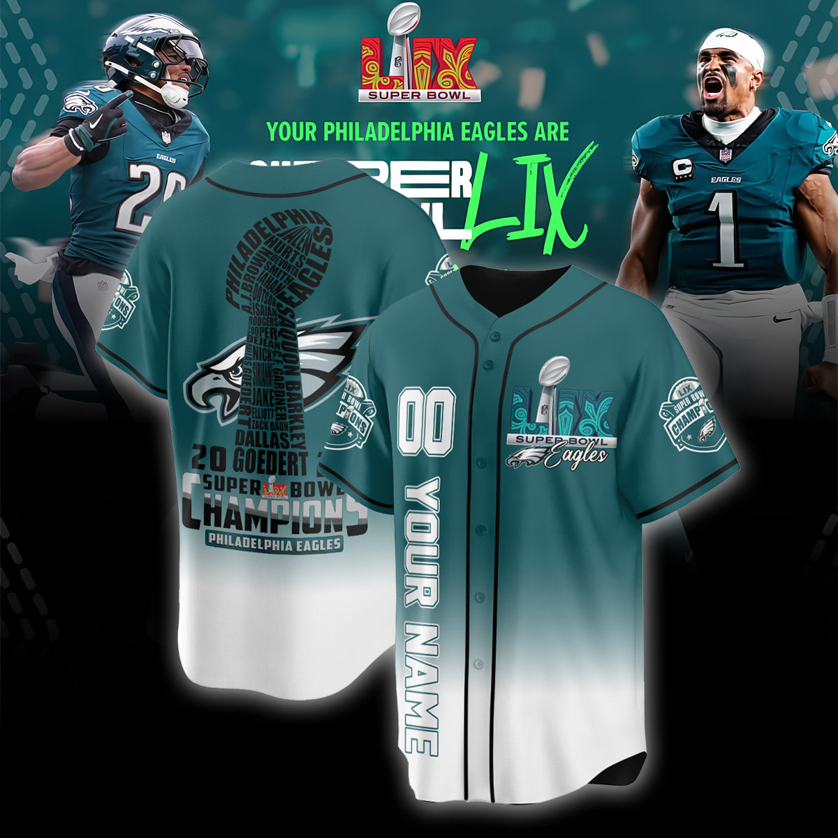 PHI Super Bowl LIX Champions Custom Limited Jersey N3