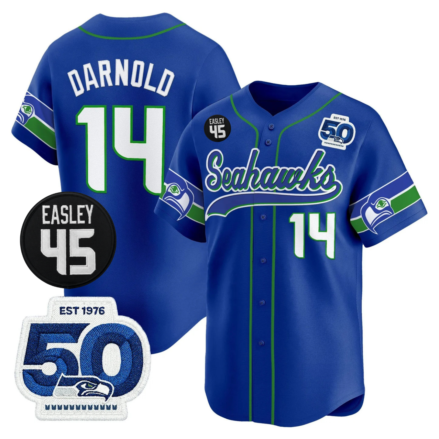 Seattle Seahawks 50th & Easley Tribute Patch Vapor Baseball Jersey - All Stitched