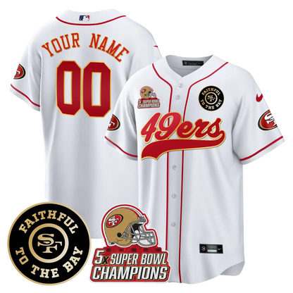 Custom 49ers Faithful To The Bay & 5x Champions Patch Baseball Jersey - All Stitched