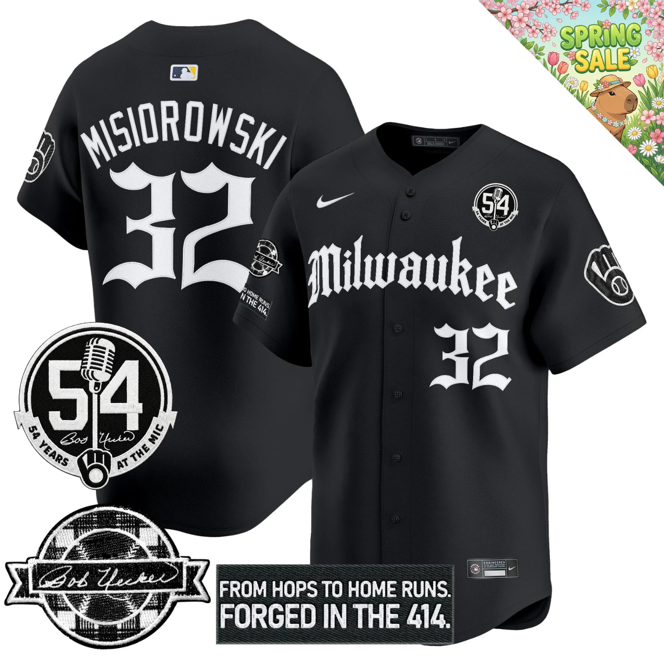 MIL Bob Uecker "54 Years At The Mic" Patch Limited Gothic Jersey - All Stitched