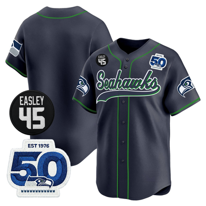 Seattle Seahawks 50th & Easley Tribute Patch Vapor Baseball Jersey - All Stitched