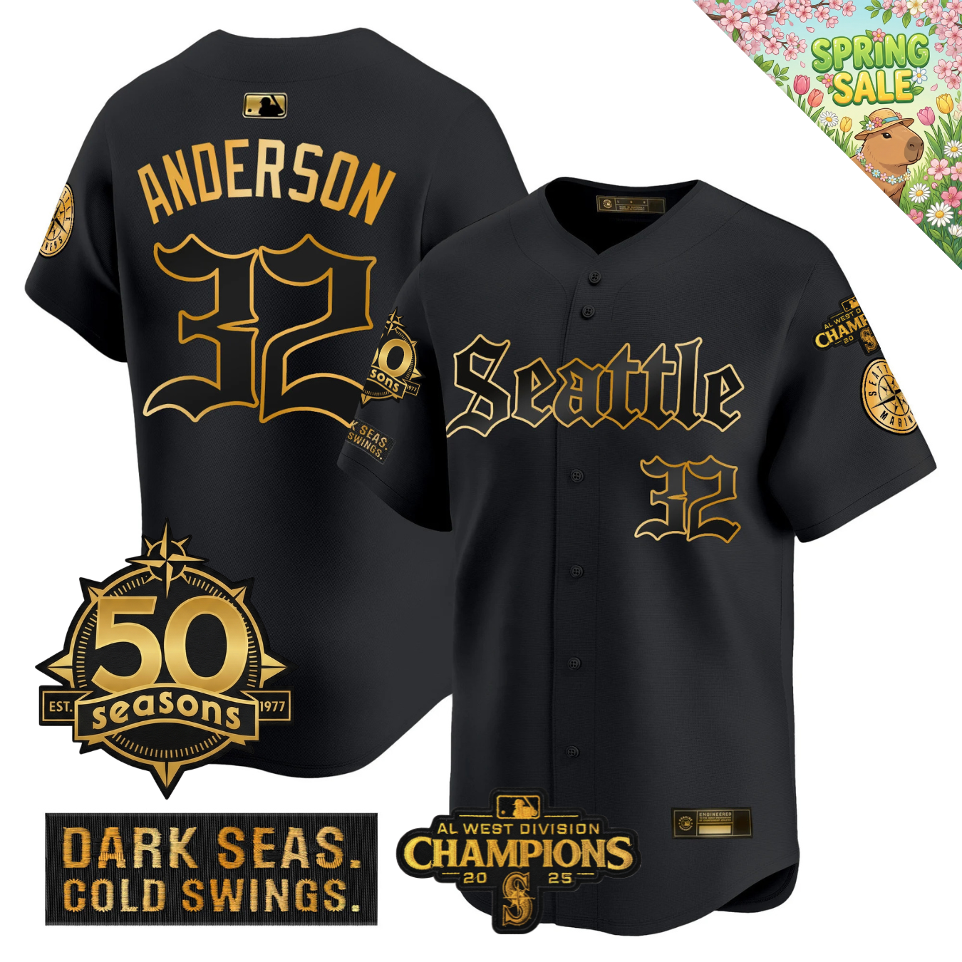 SEA 2026 Vapor Limited Gold Jersey - 50th Anniversary & AL West Division Champions Patch - All Stitched