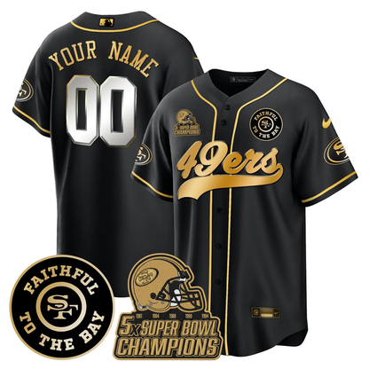 Custom 49ers Faithful To The Bay & 5x Champions Patch Baseball Jersey - All Stitched