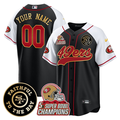 Custom 49ers Faithful To The Bay & 5x Champions Patch Baseball Jersey - All Stitched