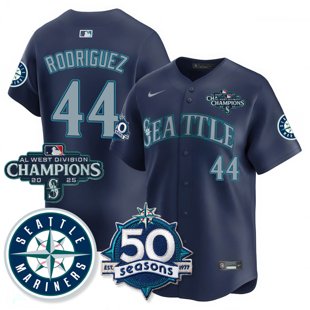 SEA Vapor Premier Limited Jersey - 50th Anniversary & AL West Division Champions - All Stitched Navy / Julio Rodríguez